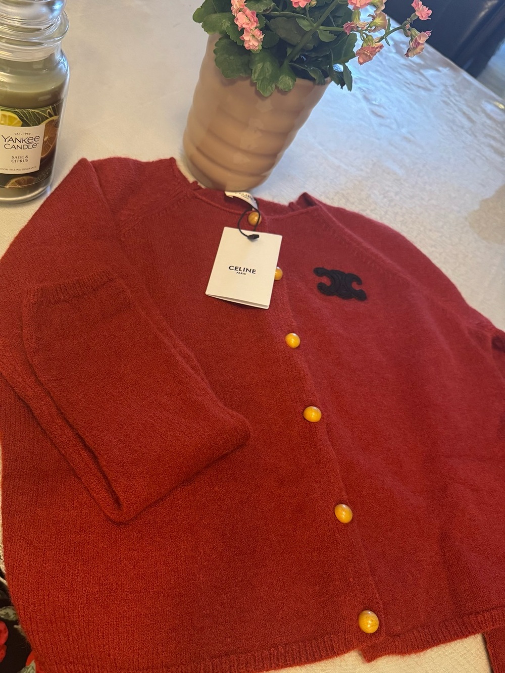Women's Red Button-Front Wool Cardigan